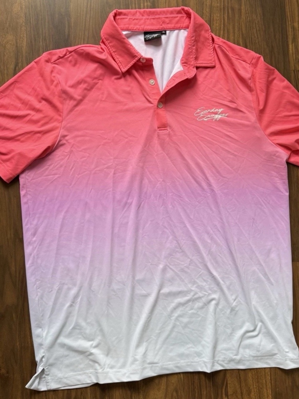 Sunday Swagger Pink Ombré Men’s Performance Golf Polo Shirt Size XL Gradient